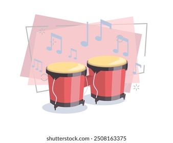 Bongo bateria ilustração plana. Música africana, ritmo, percussão. Conceito de instrumentos musicais. Vetor pode ser usado para temas como música, cultura tradicional, lazer