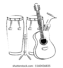 bongo drums with guitar and trumpet instruments