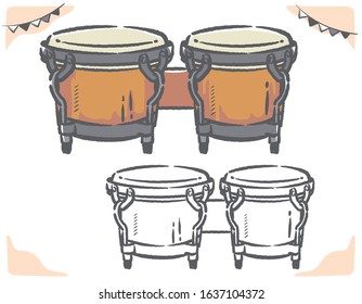 Bongo drums isolated on white. Vector illustration.	