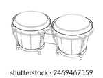 Bongo Drums Outline Vector Graphic Illustration isolated on white background, eps