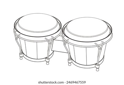 Bongo Drums Outline Vector Graphic Illustration isolated on white background, eps