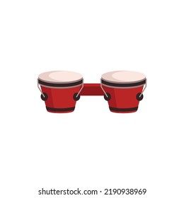 Bongo drums percussion musical instruments, flat vector illustration isolated on white background. Salsa ensembles and Latin rock traditional instrument.