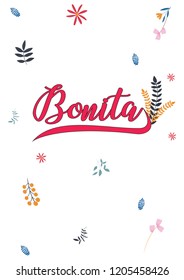 Bonita slogan, pretty in Spanish, typography illustrations, for t-shirt graphic and other uses