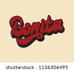 Bonita. Vector hand drawn lettering . Template for card, poster. banner, print for t-shirt, pin, badge, patch.