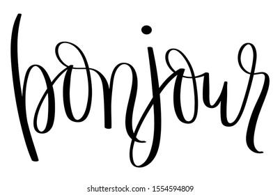 BONJOUR black vector brush calligraphy icon (HELLO in French)