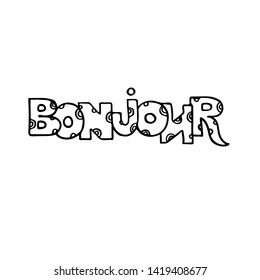 Bonjour card or poster. Hello Paris phrase in french. Modern brush calligraphy. Isolated on white background. Ink illustration.