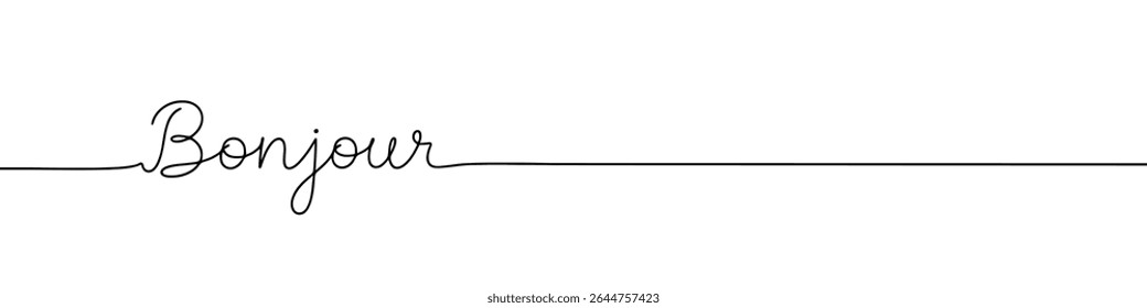 Bonjour saludo continuo de una línea de dibujo con la palabra. Dibujo minimalista de ilustración de frase.
