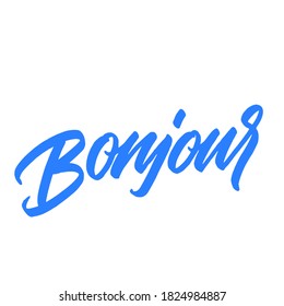 Bonjour. handwritten modern calligraphy. typography design. Hand written type. Simple vector sign. Vector illustration.