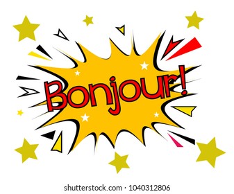 bonjour has mean hello, sign with comic cloud or bubble