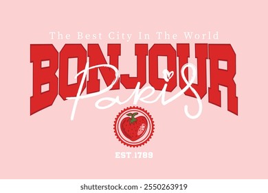 Bonjour, Hello in French and Paris handwriting calligraphy quote text. Vector illustration design.