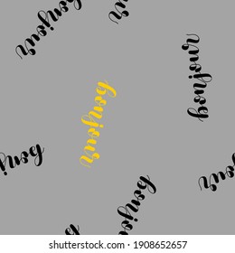 Bonjour-Schriftzeichen nahtlos auf grauem Hintergrund. Vektorgrafik, handgezeichnet.