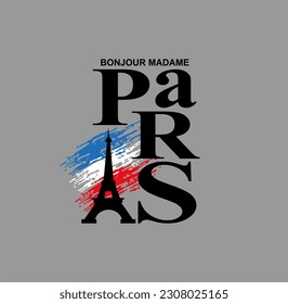 Bonjour Paris . Typography graphic print, Abstract fashion drawing for t-shirts. creative design for girls. Illustration in modern style for clothes. Girlish print.