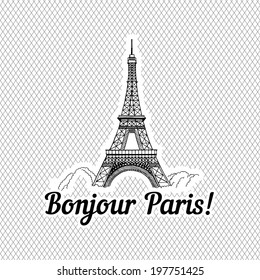 Bonjour Paris, ,vector hand drawing 