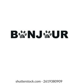 
Bonjour text with black doodle paw prints