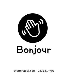 Texto Bonjour com ícone de onda manual web design em vetor