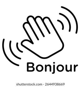 Bonjour text with hand wave icon simple flat icon vector symbol