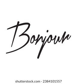 Bonjour-Text auf weißem Hintergrund.