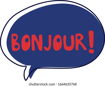 Bonjour in a trendy yellow bubble. Cartoon or comic bubble. Vector illustration