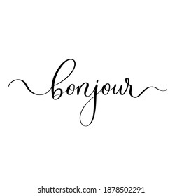 Bonjour - vector calligraphic inscription with smooth lines.