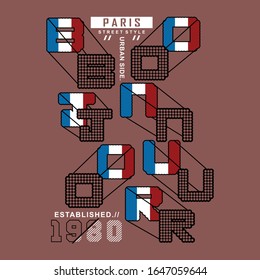 BONJOUR/PARIS/FRENCH FLAG typography design,vector illustration