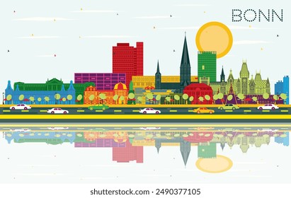 Bonn Germany City Skyline with Color Buildings, Blue Sky and Reflections. Vector Illustration. Business Travel and Concept with Historic Architecture. Bonn Cityscape with Landmarks. 