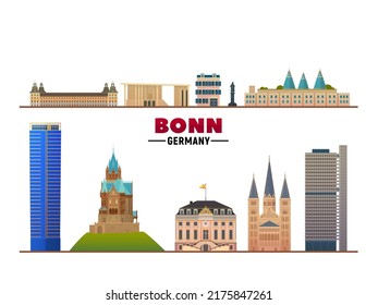 Bonn germany city skyline landmarks vector at white background flat vector illustration business travel and tourism concept with modern buildings image for banner or web.