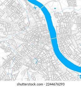 Bonn, North Rhine-Westphalia, Germany high resolution vector map with editable paths. Bright outlines for main roads. Use it for any printed and digital background. Blue shapes and lines for water.