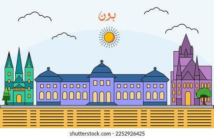 Bonn skyline with line art style vector illustration. Modern city design vector. Arabic translate : Bonn
