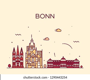 Bonn skyline, North Rhine-Westphalia,  Germany. Trendy vector illustration, linear style