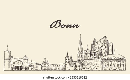 Bonn skyline, North Rhine-Westphalia,  Germany, hand drawn vector illustration, sketch