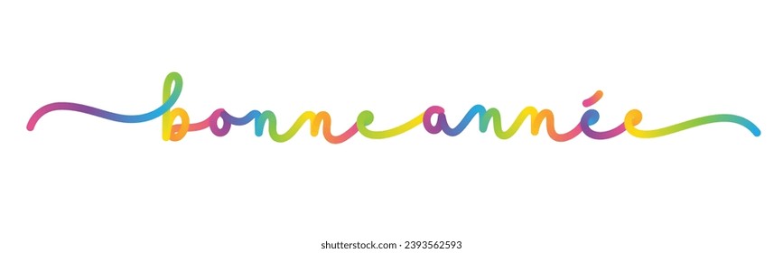 BONNE ANNEE (HAPPY NEW YEAR in French) colorful vector monoline calligraphy banner with swashes