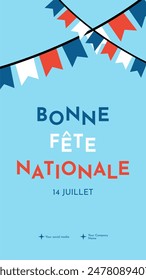 Bonne Fete Nationale, 14 Juillet (French Translation: Happy National Day 14th of July). The Bastille Day of France Banner Background. Vector Illustration.