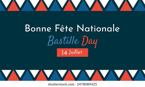 Bonne Fete Nationale, 14 Juillet (French Translation: Happy National Day 14th of July). The Bastille Day of France Banner Background. Vector Illustration.