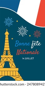 Bonne Fete Nationale, 14 Juillet (French Translation: Happy National Day 14th of July). The Bastille Day of France Banner Background. Vector Illustration.