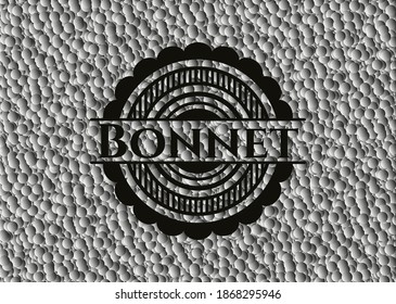 Emblema oscuro de Bonnet con fondo de burbujas grises. Retro. Ilustración vectorial. Detallado. 