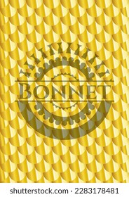 Emblema de oro de Bonnet. Patrón de escalas. Ilustración vectorial. Detallado. 