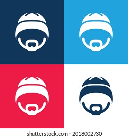 Bonnet Hat Con barba azul y rojo cuatro colores mínimo conjunto de iconos