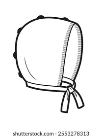 Bonnet hat technical flat sketch vector mockup template.