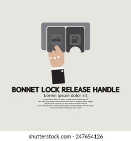 Bonnet Lock Release Handle With Hand Vector Illustration