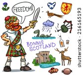 Bonnie Scotland cartoon collection, funny Scottish man with sword