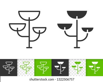 Bonsai black linear and silhouette icons. Thin line sign of acacia. Cedar outline pictogram isolated on white, color, transparent background. Geometric tree Icon shape. Plant simple vector symbol