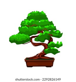 Bonsai in a brown clay pot.vector illustration isolated on white background.Cute design for t shirt print, icon, logo, label, patch or sticker.