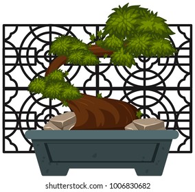 Bonsai in clay pot illustration