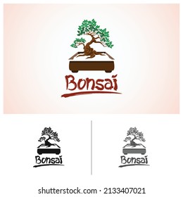 Bonsai design vector logo template. The illustration of the bonsai as a beautiful tree for the symbol of life, and good health.