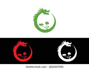 Bonsai Dragon Logo/Icon Design Vector Template