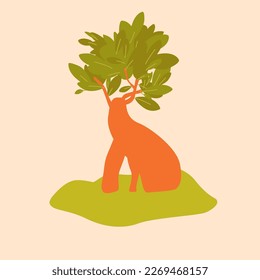 Bonsai en un estilo plano. Un planeta enano. Ilustración con una planta doméstica. Imagen vectorial para el diseño.