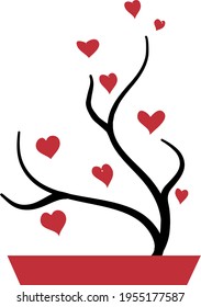 bonsai in a flowerpot with hearts, houseplant