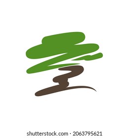 Bonsai garden tree icon, Japanese pine silhouette in calligraphy vector. Japan bonsai branch in oriental Zen park, stylized calligraphic symbol of gardening and horticulture designing