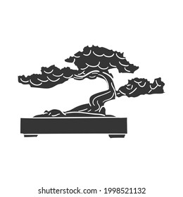 Bonsai Icon Silhouette Illustration. Japanese Tree Vector Graphic Pictogram Symbol Clip Art. Doodle Sketch Black Sign.