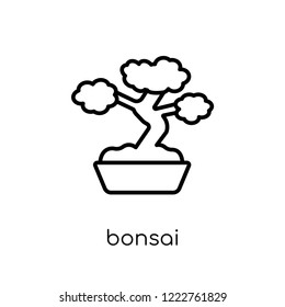 bonsai icon. Trendy modern flat linear vector bonsai icon on white background from thin line Ecology collection, outline vector illustration